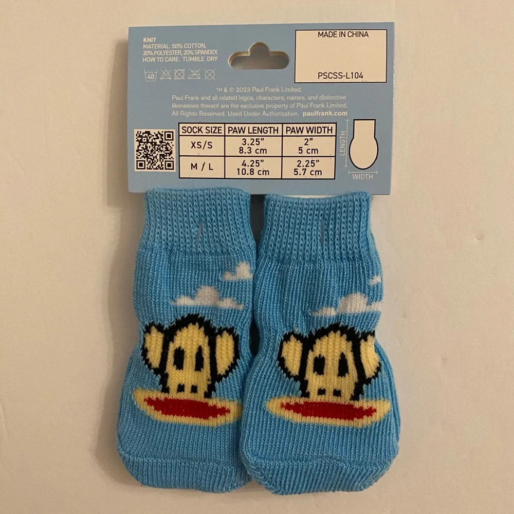 Perri’s Paul Frank Doggy Socks 3 SETS Monkey Face Clouds Grip Bottom Blue XS